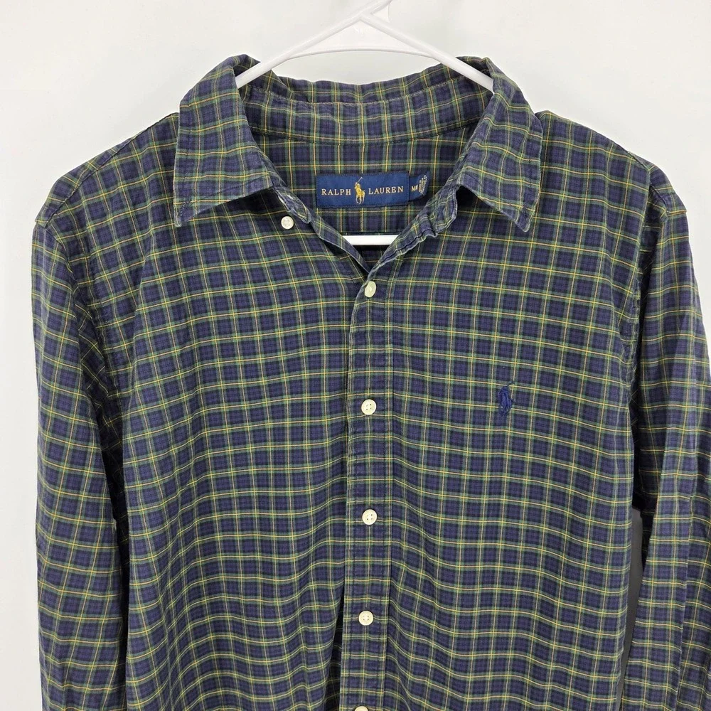 Polo Ralph Lauren Shirt Men's Long-Sleeve Plaid Button Down Navy Green Medium
